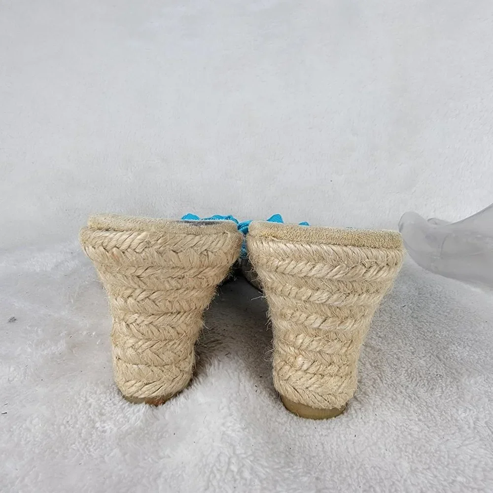 J. Crew Blue Strappy Espadrille Platform Mid Heels Wedge Sandals 8 Made in Italy